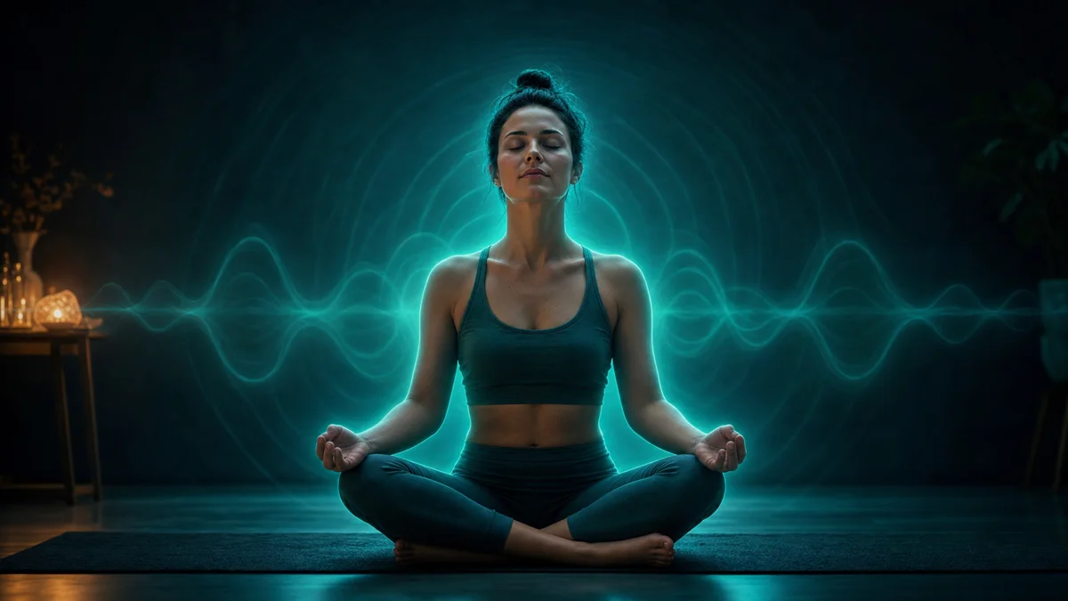 Woman meditating with alpha wave frequencies