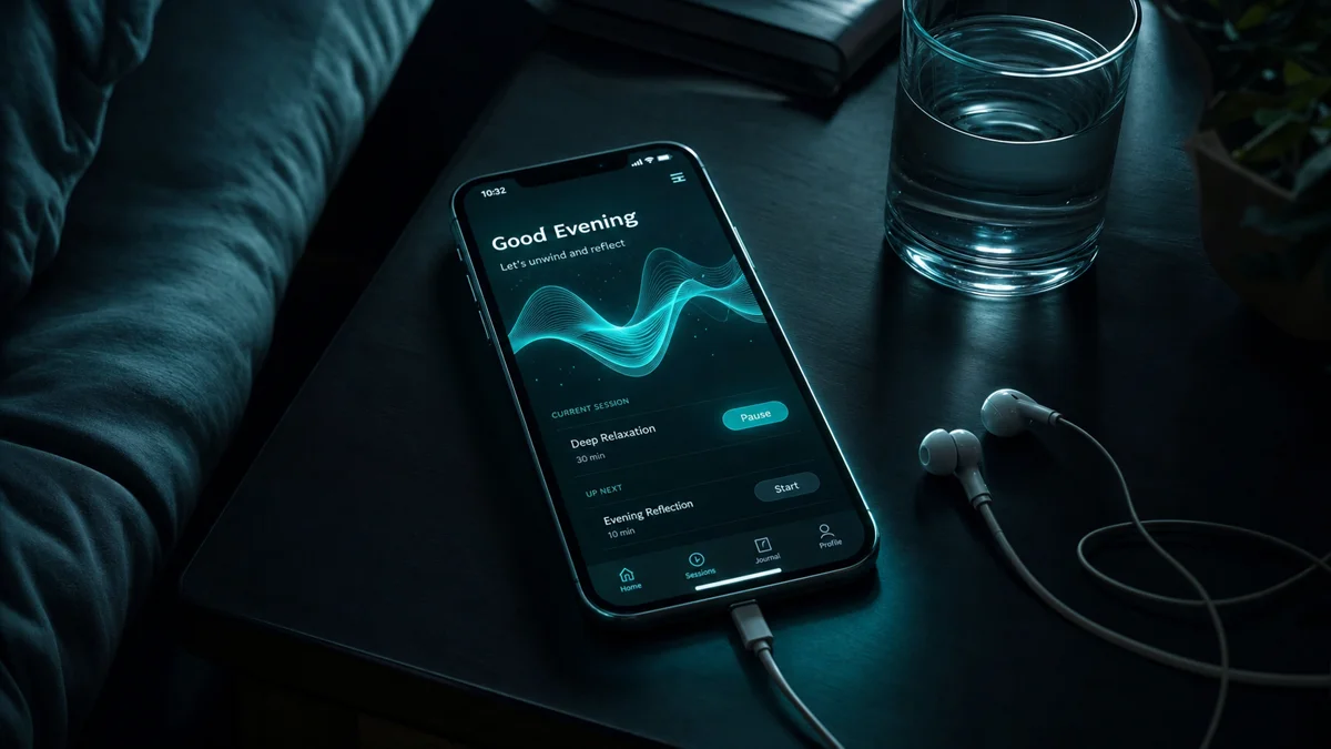 iPhone sleep app on bedside table